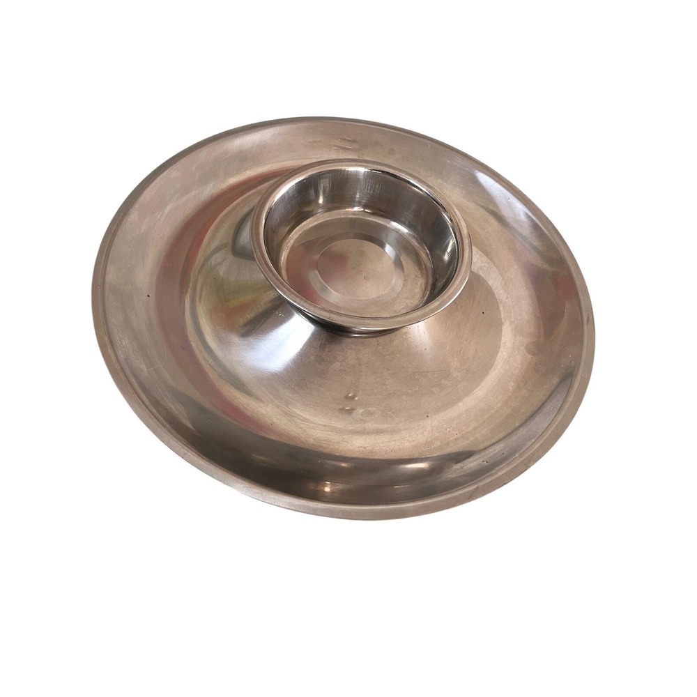 Vintage MCM  Cultura‎ Stainless Steel Chip and Dip Server Set Round Platter Bowl